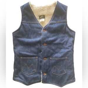VTG 70s Maverick Automaticks Sherpa Lined Denim Vest Tag XL Fits Med Westernwear